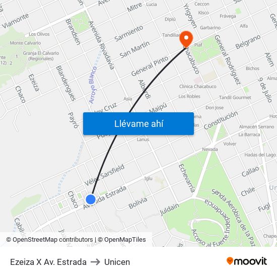 Ezeiza X Av. Estrada to Unicen map