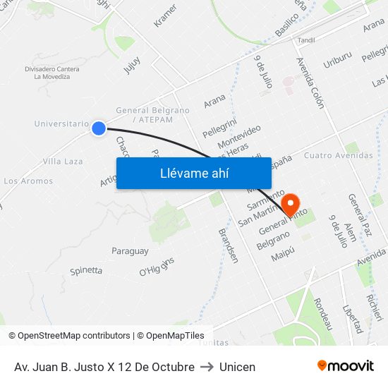 Av. Juan B. Justo X 12 De Octubre to Unicen map