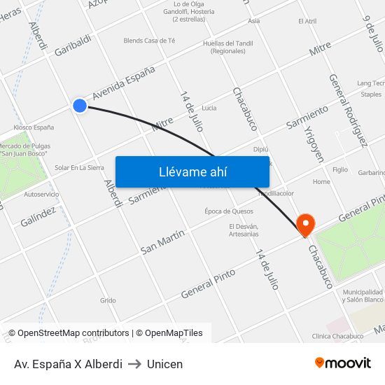 Av. España X Alberdi to Unicen map