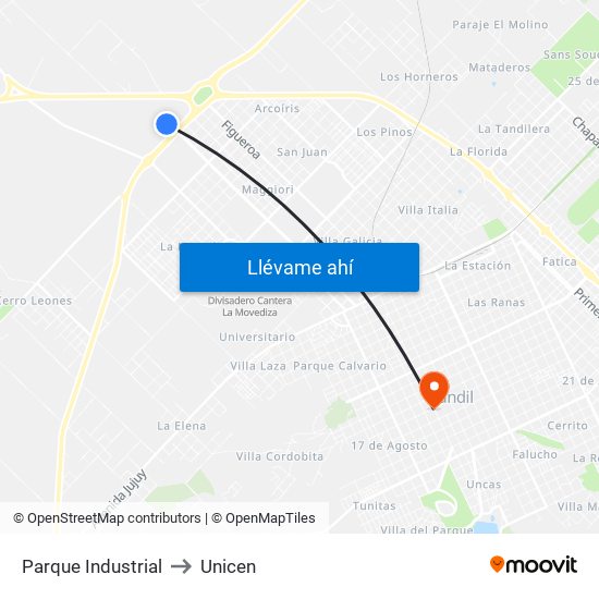 Parque Industrial to Unicen map