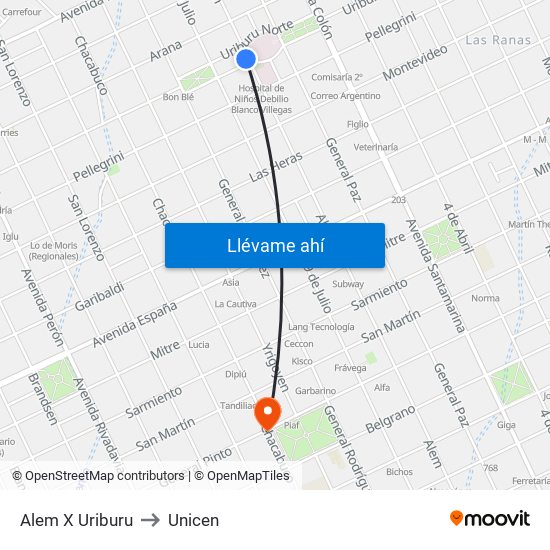 Alem X Uriburu to Unicen map