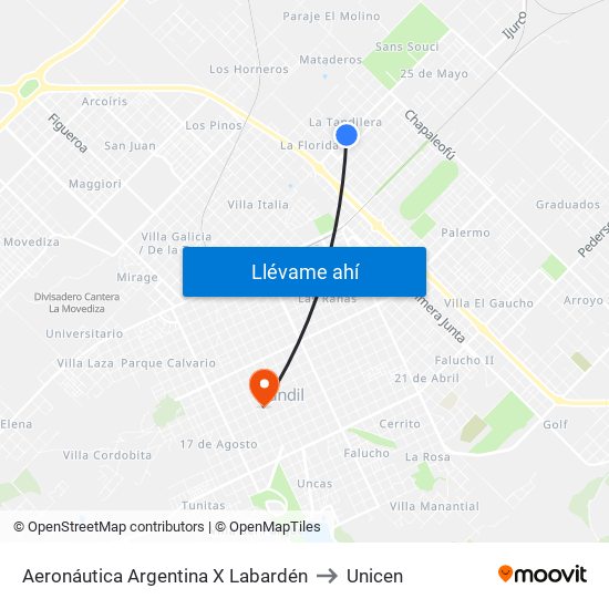 Aeronáutica Argentina X Labardén to Unicen map