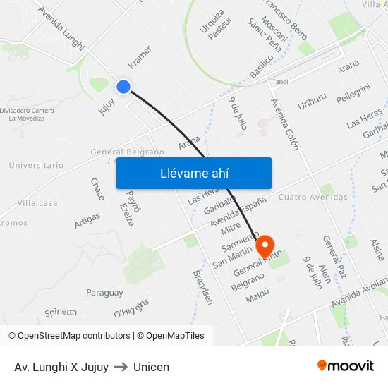 Av. Lunghi X Jujuy to Unicen map