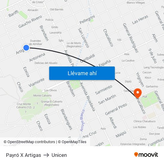 Payró X Artigas to Unicen map