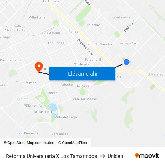 Reforma Universitaria X Los Tamarindos to Unicen map