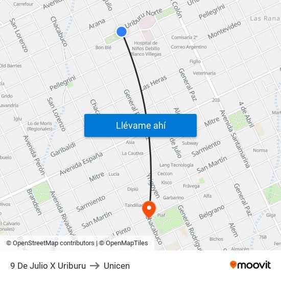 9 De Julio X Uriburu to Unicen map