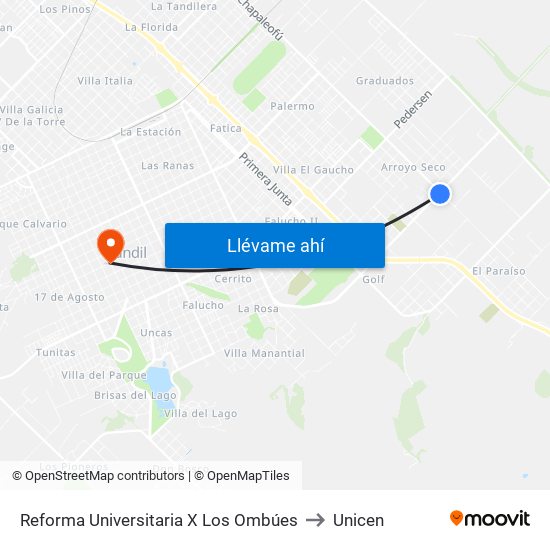 Reforma Universitaria X Los Ombúes to Unicen map