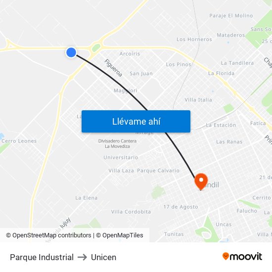 Parque Industrial to Unicen map