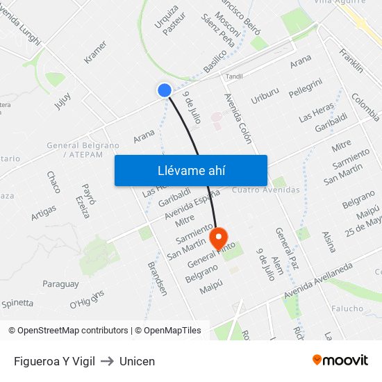 Figueroa Y Vigil to Unicen map