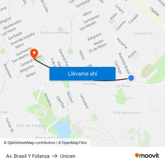 Av. Brasil Y Fidanza to Unicen map