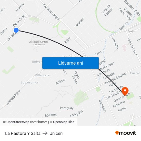La Pastora Y Salta to Unicen map