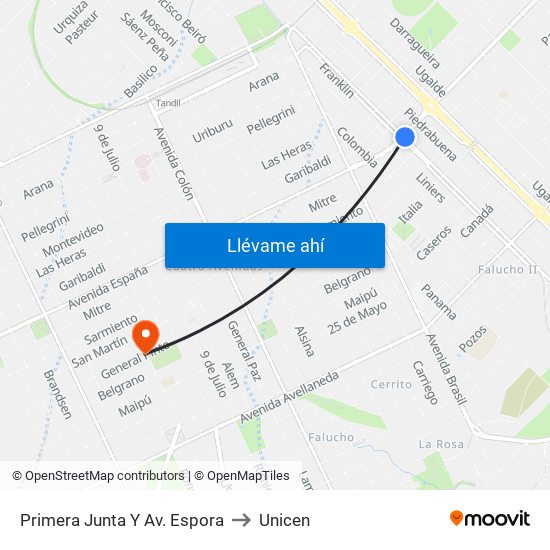 Primera Junta Y Av. Espora to Unicen map