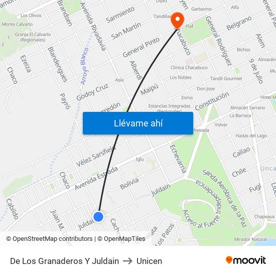 De Los Granaderos Y Juldain to Unicen map