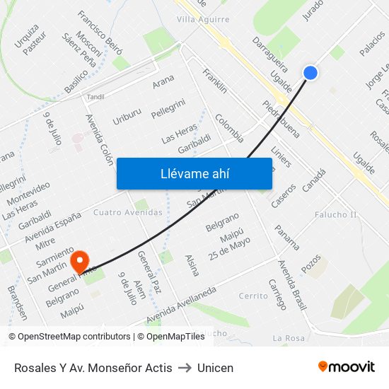 Rosales Y Av. Monseñor Actis to Unicen map