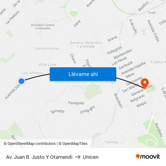 Av. Juan B. Justo Y Otamendi to Unicen map