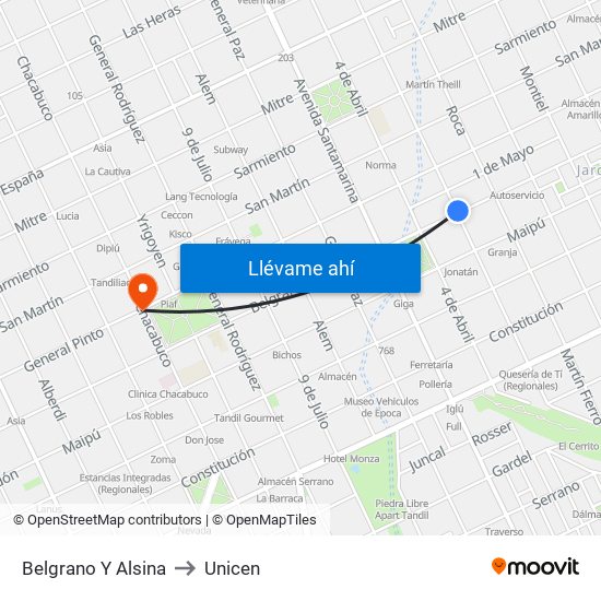 Belgrano Y Alsina to Unicen map