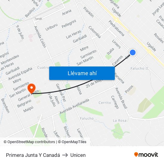 Primera Junta Y Canadá to Unicen map