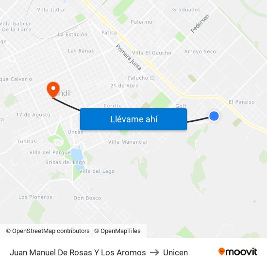 Juan Manuel De Rosas Y Los Aromos to Unicen map