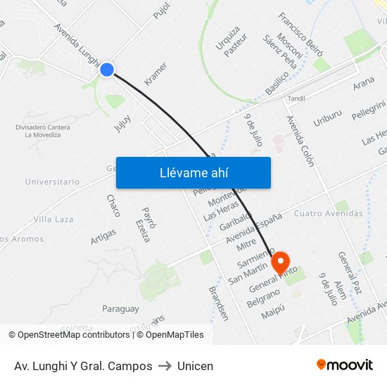 Av. Lunghi Y Gral. Campos to Unicen map