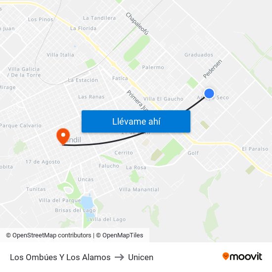 Los Ombúes Y Los Alamos to Unicen map