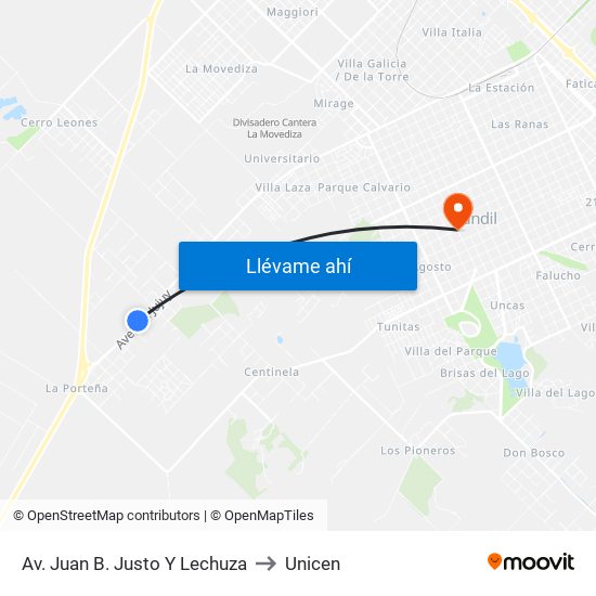 Av. Juan B. Justo Y Lechuza to Unicen map
