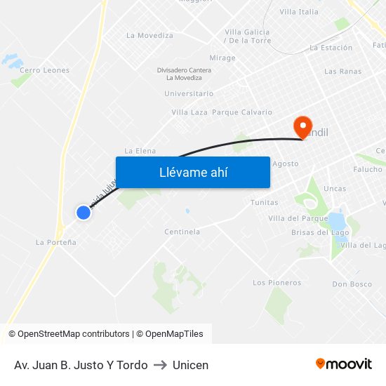 Av. Juan B. Justo Y Tordo to Unicen map