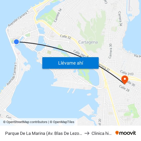 Parque De La Marina (Av. Blas De Lezo - Kr 1) to Clinica higea map