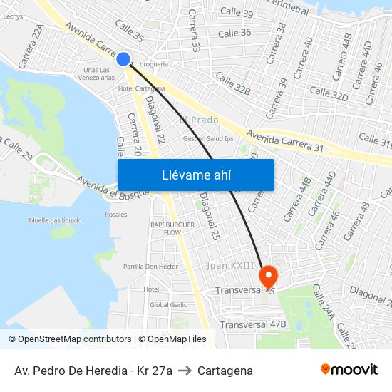Av. Pedro De Heredia - Kr 27a to Cartagena map