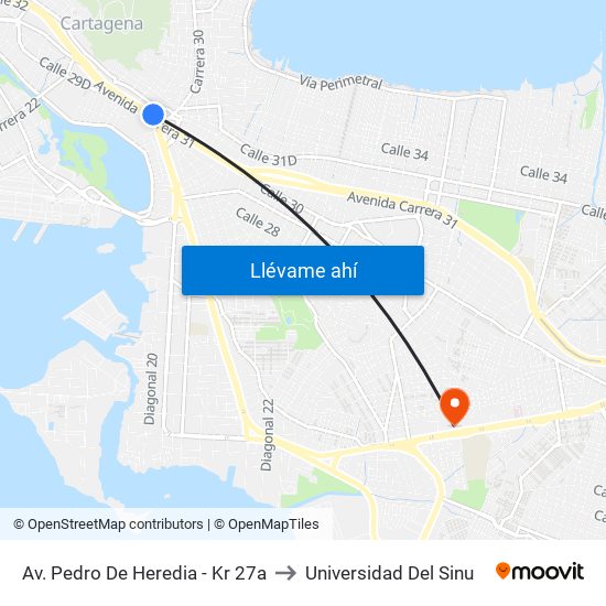 Av. Pedro De Heredia - Kr 27a to Universidad Del Sinu map