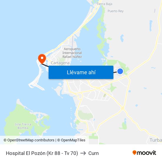 Hospital El Pozón (Kr 88 - Tv 70) to Curn map
