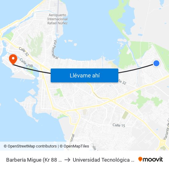 Barbería Migue (Kr 88 - Tv 71a) to Universidad Tecnológica De Bolívar map