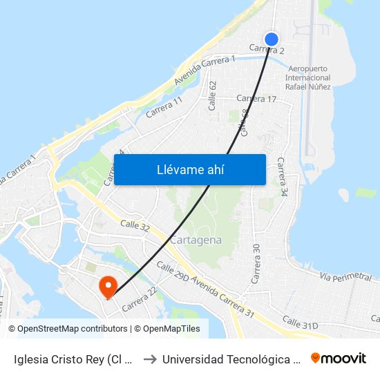 Iglesia Cristo Rey (Cl 70 - Kr 3) to Universidad Tecnológica De Bolívar map