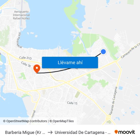 Barbería Migue (Kr 88 - Tv 71a) to Universidad De Cartagena - Sede Zaragocilla map