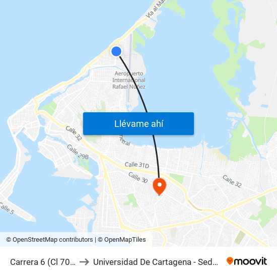 Carrera 6 (Cl 70 - Kr 6) to Universidad De Cartagena - Sede Zaragocilla map