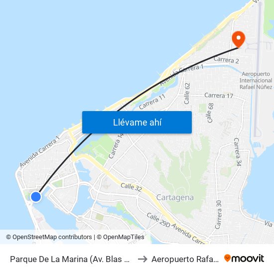 Parque De La Marina (Av. Blas De Lezo - Kr 1) to Aeropuerto Rafael Núñez map