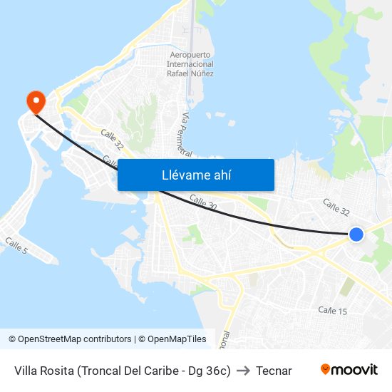 Villa Rosita (Troncal Del Caribe - Dg 36c) to Tecnar map