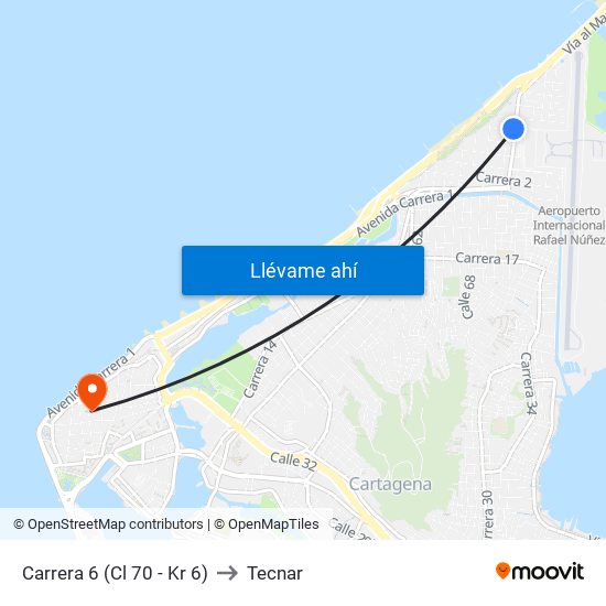 Carrera 6 (Cl 70 - Kr 6) to Tecnar map