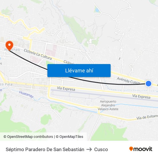 Séptimo Paradero De San Sebastián to Cusco map