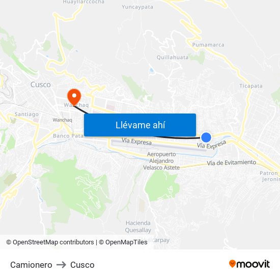Camionero to Cusco map