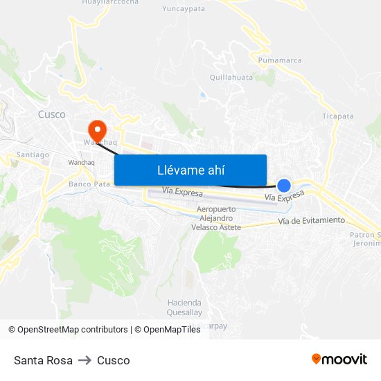 Santa Rosa to Cusco map