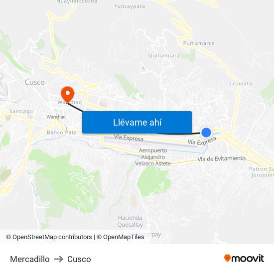 Mercadillo to Cusco map