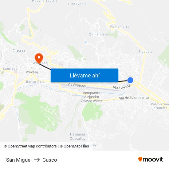 San Miguel to Cusco map
