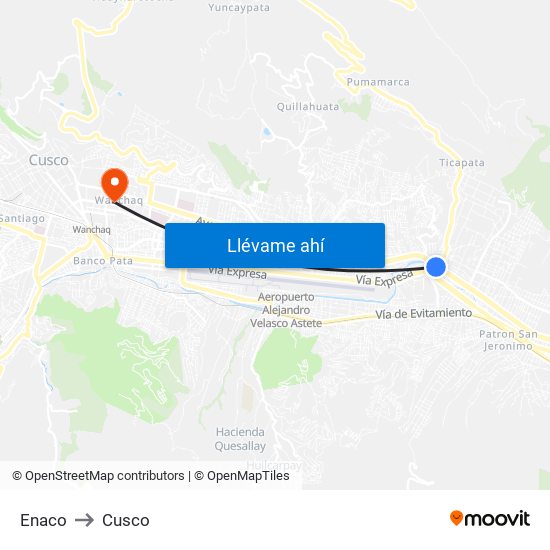 Enaco to Cusco map