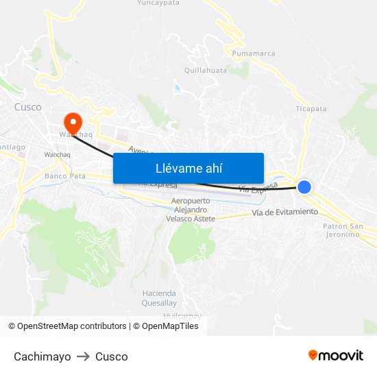 Cachimayo to Cusco map