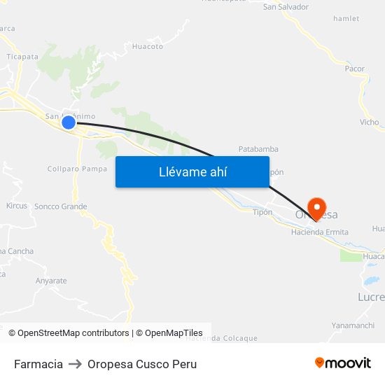 Farmacia to Oropesa Cusco Peru map