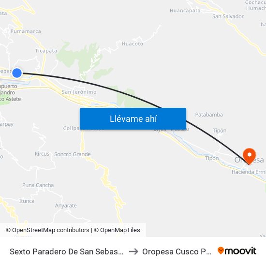 Sexto Paradero De San Sebastián to Oropesa Cusco Peru map