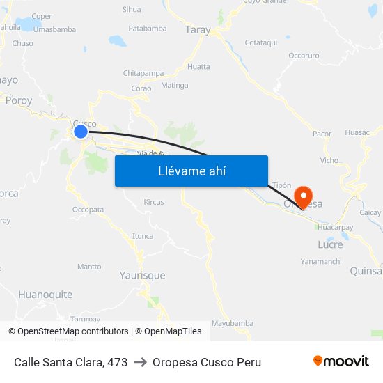 Calle Santa Clara, 473 to Oropesa Cusco Peru map
