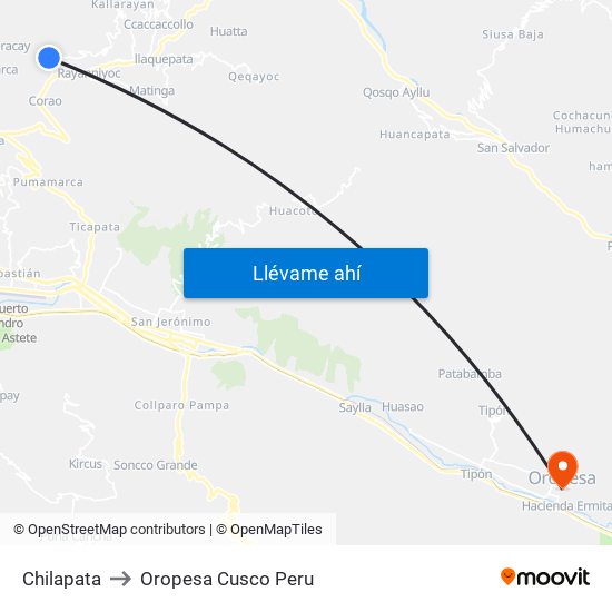 Chilapata to Oropesa Cusco Peru map