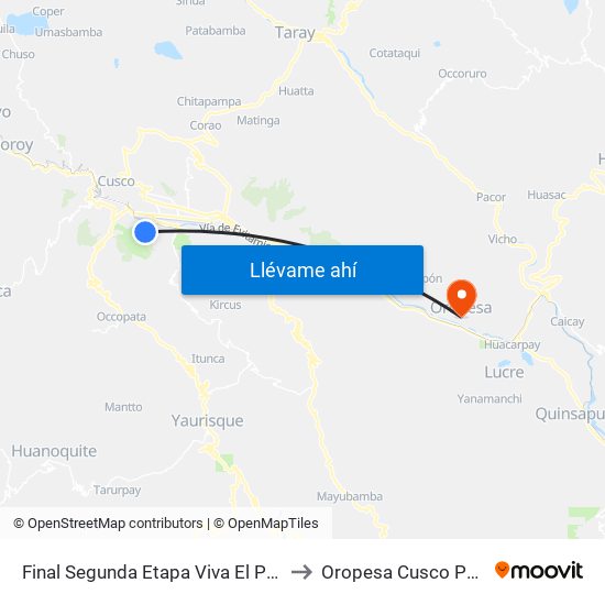 Final Segunda Etapa Viva El Peru to Oropesa Cusco Peru map