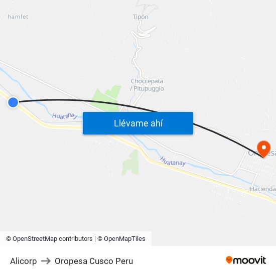 Alicorp to Oropesa Cusco Peru map
